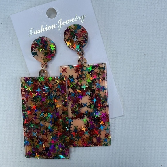 Star Colorful GeoResin Satement Earrings - Picture 12 of 16